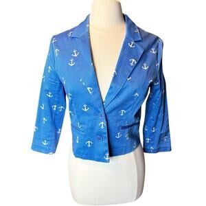 Nautical Cropped Blazer Small Size 6 Anchors Forever 21 Blue